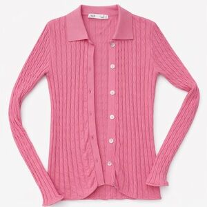 Zara Rose Pink Cable-Knit Button Cardigan